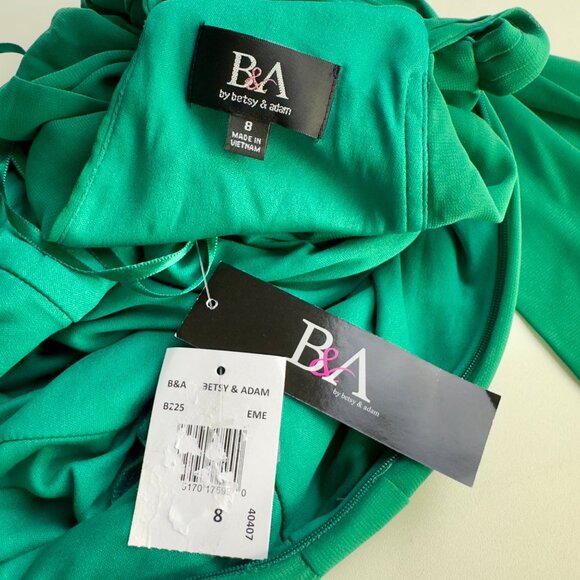 Betsy & Adam Emerald Green Helen Long Chiffon Ruffle Halter Neck Dress Size8 NEW - Picture 9 of 16